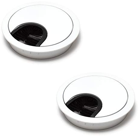 sossai® Passe-câble/passage de câble/passe-fil avec brosse pour bureau, table & plan de travail | set de 2 | KDM1-WH | Design : blanc | Diamètre : 60 mm | Matériau : métal
