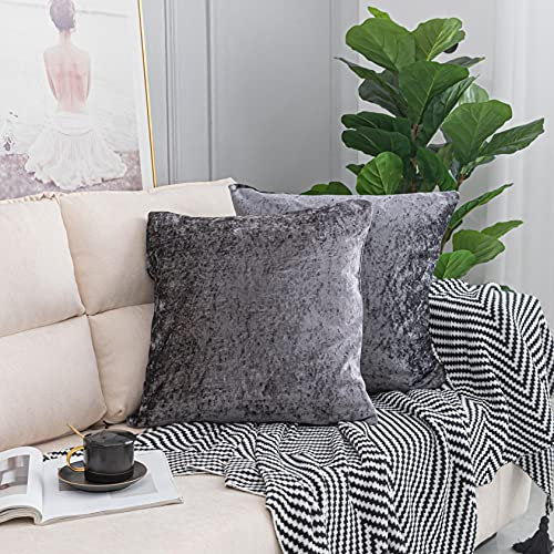 ROOEE Crushed Velvet Cushion Covers Pack of 2 Color - Charcoal Grey Size - 50 cm x 50 cm