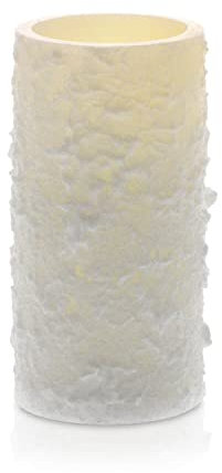 LED Universum - LED Kerze Elara 15cm, Echtwachskerze in Schneeoptik weiß, Flackereffekt, warmweißes Licht, 5h Timer, Batteriebetrieben 3x AAA (nicht inklusive) (Elara 15cm)