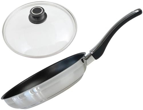 BAF Pfanne Induktion Ø 24 cm mit Deckel (Set) - flacher Rand - kleine antihaftbeschichtete Bratpfanne aus Edelstahl