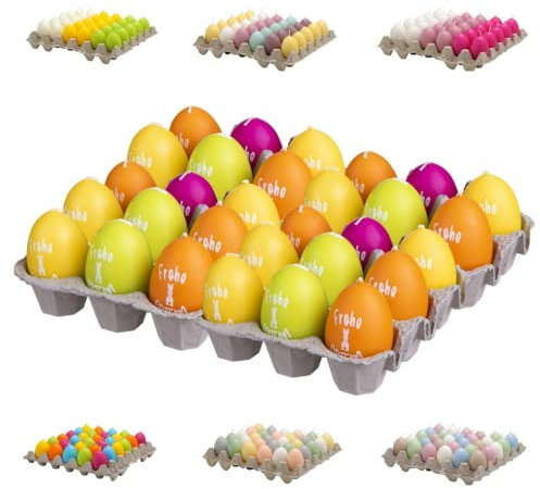 Hochwertige Eikerzen/Ostereier Kerzen - Bunter Mix - Eierkerzen Ostern - Dekoration (Farbmix (8) Frohe Ostern, Höhe: 6,5 cm (30 Stück))