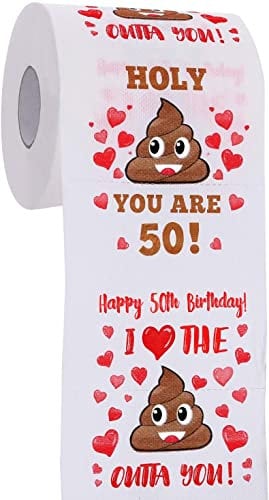 AOZITA Cadeau d'anniversaire pour homme et femme, papier toilette « Happy Prank », décoration de 50e anniversaire, fournitures de fête, cadeaux amusants pour lui, elle, amis, 380 feuilles et 3 couches