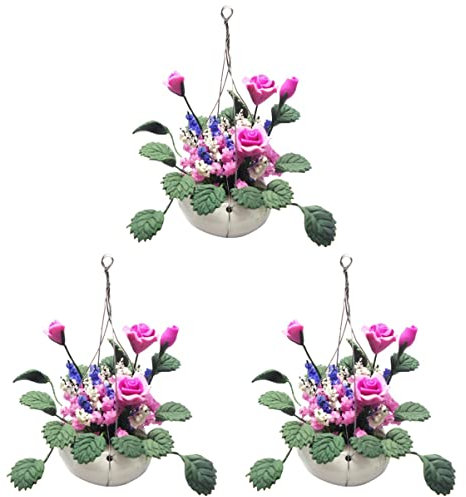 ibasenice 3pcs Miniature House Potting Decoration Rose Hanging Basket Flower Ornament for Creative Home Decor Lightweight Safe Material Detailed Design for Boys and Girls Rooms