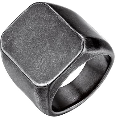 Bestyle Quadrat-ring Herren Siegelring Gravur Personalisiert Initialenring Mädchenring Hip Hop Ring Signetring Vintage Grau 62
