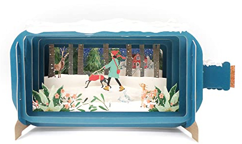 Message In A Bottle Snowy Woodland Dog Walk Pop Up Christmas Card By Alljoy Card XMIB069