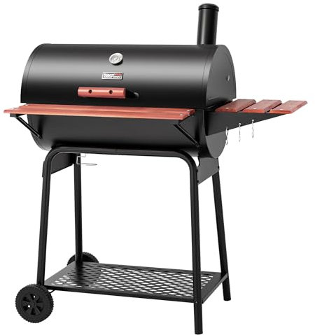 Royal Gourmet CC1830V Barbecue au charbon de bois à 30 barils avec table latérale peinte en bois, espace de cuisson de 150 cm carrés, pour jardin, terrasse et fêtes, noir