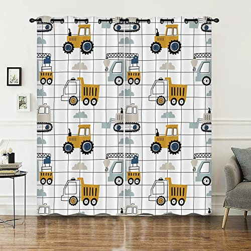 HOSIMA LKW Konstruktion Vorhänge Blickdicht Gardinen Mit Ösen,2-Set 140x175cm Traktor Modern Dekoration Leichte & weiche Verdunklungsvorhänge für Wohnzimmer Kinderzimmer Jugendzimmer(LKW 140x175cm)