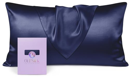 OLESILK Seidenkissenbezug 40x80cm Haar- und Hautpflege Marineblau, 19 Momme | 100% echte Maulbeerseide, weich & hautfreundlich, weichkühlend, farbecht, verdeckter Reißverschluss, Öko-Tex, 1 Stück.