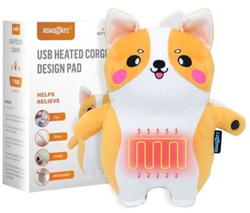 ROADDPMATE Cute Corgi Heating Pad, Portable USB Heating Pad for Back, Neck, and Shoulder Pain Relief, 1 Hour Auto Shut Off, Plush Gift for Wife, Girlfriend, and Daughter (No Battery Pack)