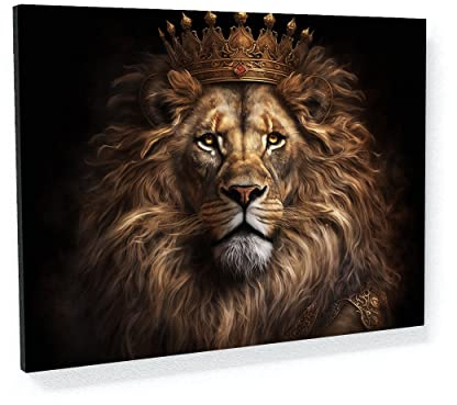 Sense Canvas Leinwandkunst, Motiv: König der Löwen, majestätischer Kronenkönig, 60, Heimdekoration, Wandkunstdruck, Poster, Gemälde, groß, 40 x 30 / 1,9 cm