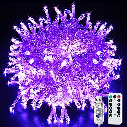 LITYBY Fairy String Lights,8 Modes USB Plug in Powered Lights Waterproof Outdoor/Indoor Christmas Lights with Remote Timer for Bedroom, Party, Wedding, Halloween Decoration (Purple)