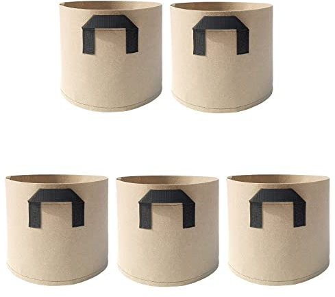 QUINTRA 5 Stück verdickte Beutel Stoff-Gallonen-Beutel Vlies-Pflanzbeutel Übertopf Orchidee Silber (Khaki, One Size)