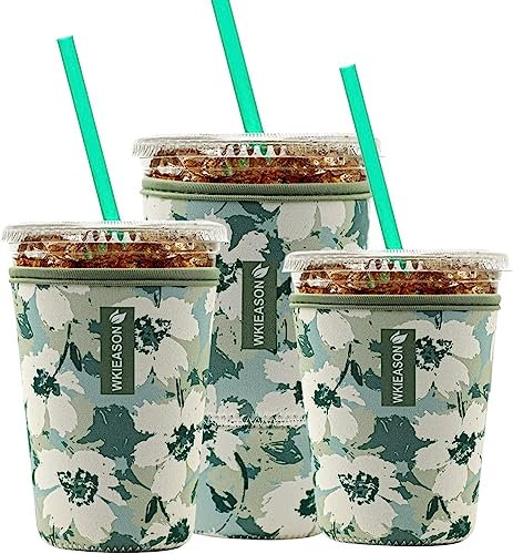 WK IEASON Wiederverwendbare Eiskaffee-Isolierhülle für kalte Getränke und Neopren-Kaffeebecherhüllen Kühlerabdeckung 16-32OZ für Kaffeebecher, McDonalds, Dunkin Donuts, More