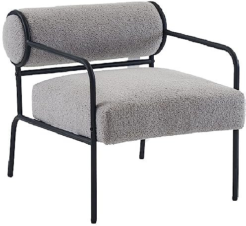 Mingone Sessel Loungesessel Kleines Sofa Lammwolle Cocktailsessel Modern Design Teddy Sessel Stoff mit Armlehne für Wohnzimmer Schlafzimmer Grau