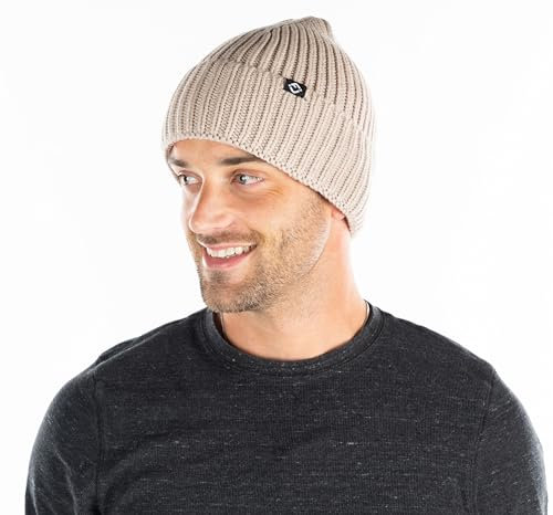 Funky Junque Beanie für Herren und Damen, gerippt, gestrickt, Wintermütze, leicht, mit Manschette, Skimütze, Unisex Mode, Beige, Einheitsgröße
