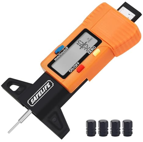 SAFELIFE Digital Tire Tread Depth Gauge, 3 Modes-Fractional Inch, Decimal Inch and Millimeter, Zeroable Tire Tread Depth Gauge for Motorcycles,Cars,Trucks Accurate Tyre Tread Depth Gauge-Orange