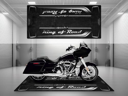 wibeart MPM Motorradmatte für Special King of Road. Waschbare, rutschfeste, öl- und wasserfeste Parkmatte für Garage, Ausstellungsraum un | Lebendiges Schwarz - Größe 2 : 102 x 47/260 x 120 cm
