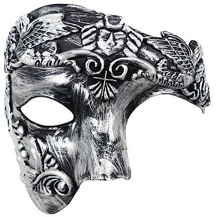Oidea Masque de bal masqué pour homme : masque de guerrier grec romain à un œil vintage fantôme de l'opéra, masque vénitien pour Halloween, costume de Mardi Gras, bal de fin d'année, masque argenté