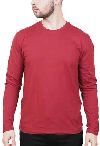 Mens Long Sleeve T-Shirt 100% Cotton Crew or Henley Neck Premium Top Wine