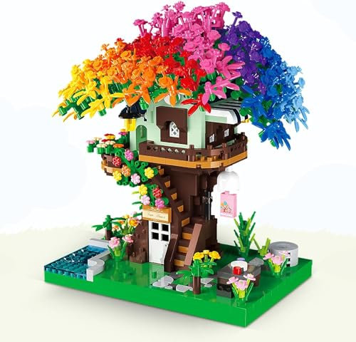 QLT QIAOLETONG Kirschblüten Japan Baumhaus Klemmbausteine Bausteine,Friends Mädchen Baumhaus Architecture Geschenk für Mädchen 8–18 und Erwachsene Liebhaber von Baust