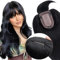 Elailite Hair Topper Echthaar, Toupet Damen mit langem Pony, Clip in Haarteil, Haartopper Basis 7x13cm, 45cm #1 Schwarz