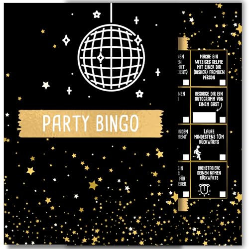Party Bingo by snaPmee - Spiel Geburtstag, Jugendweihe, Hochzeit, JGA - Partyspiel für Frauen & Männer - 16 Aufgaben auf 20 Karten, DIN-A6