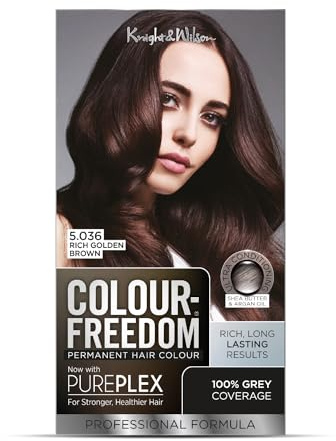Colour Freedom Rich Golden Brown Permanent Hair Colour. Formulated with PurePlex to Protect, Restore and Nourish. 100% Grey Coverage. 5.036 Rich Golden Brown by Knight & Wilson