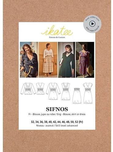 Ikatee Schnittmuster aus Papier, Sifnos Blusenkleid und Rock, Größe 34 bis 52