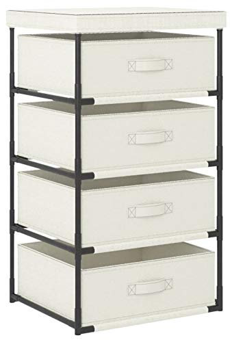 ShGaxin Aufbewahrungsregal mit 4 Stoffkörben Stahl Creme, Sideboard Wohnzimmer, Kommode, Kaffeebar Möbel, Küchenkommode, Anrichte Küche, Küchen Möbel