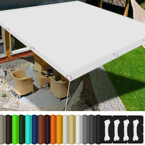 Sonnensegel Rechtwinklig 6 x 10 m PES Polyester, Sonnenschutz 98% UV Schutz Sonnenschutz Markise mit Pu-Beschichtung für Garten Terrasse Rasen Pool, Weiß