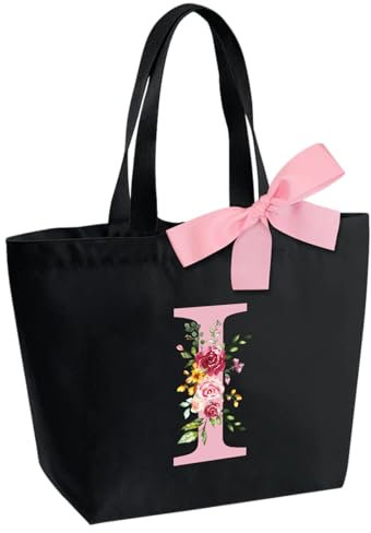 Personalisierte Initialen Tragetasche, Wasserdicht Handtasche Damen, Shopper Tasche Tote Bag mit Innentasche und Reißverschluss Weihnachten Geschenke für Frauen Mutter Freundin Braut Brautjungfern I