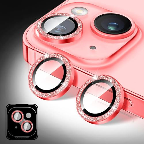 Kucheed Glitzer Kameraschutz für iPhone 13/iPhone 13 Mini, Gehärtetes Glas Kameraobjektivschutz, Kamera-Abdeckungsfolie Aufkleber, Funkelnde Automatische Ausrichtung Individuelle Metallringe