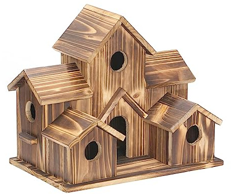 X-Institute Holz Vogelhaus Kleines Vogelhaus Für Draußen Garten 6 Löcher Vogelhäuschen Futterspender Für Vogelbeobachtung Wildvögel Holz