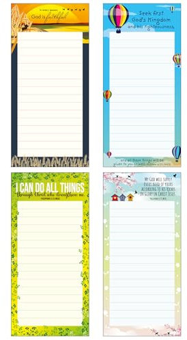 Christian fridge notepads, pack of 4, designed in England, with Bible verses. Religious magnetic note pad for fridge, by Just Cards Direct (FN1)