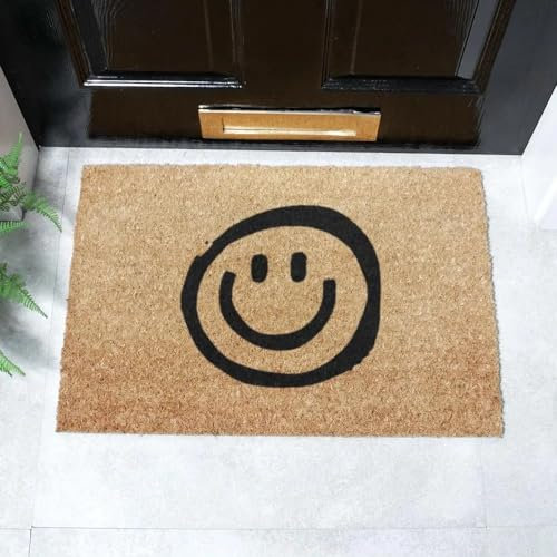 Artsy Mats - Smiley Coir Doormat - Made from Tufted Coconut Fibre - Non-Slip Natural Rubber Backed Doormats Indoor - Heavy Duty, Decorative OutDoormats, (60x40cm)