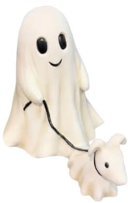 Generisch Halloween Ghost Walking Dog Statue, Funny Spooky Ghost Walking His Ghost Dog Ornaments, Cute Ghost Walking His Ghost Dog Figurine, Halloween Home Tabletop Decorations for Indoor Outdoor
