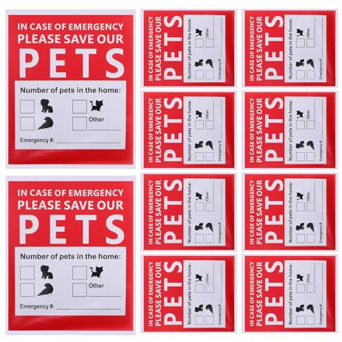 SHINEOFI Notfallalarm-Aufkleber Für Den Tierfinder 10 Blatt Aufkleber Für Die Feuerrettung Von Haustieren Im Inneren „Retten Sie Unsere Haustiere“ Notfall-Brandschutz-Fensteraufkleber Für
