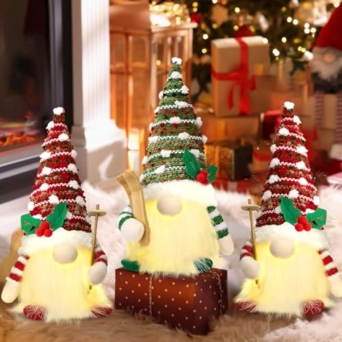 Joellfuner Weihnachtswichtel Figuren LED, 3 Stück Weihnachtszwerg Deko, Weihnachtswichtel Beleuchtet mit Santa Hat Leuchtende, Wichtel Figuren Plüsch Für Weihnachtsdeko Innen (Snowboarden)
