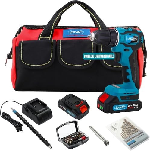 Brushless Cordless Drill Set/Driver Kit, Lightweight Driver, Electric Power Drill with 2 Batteries and Charger, 3/8 Inch Keyless Chuck, 21+1 Torque Setting, 2 Speed with Bits-JOVANT