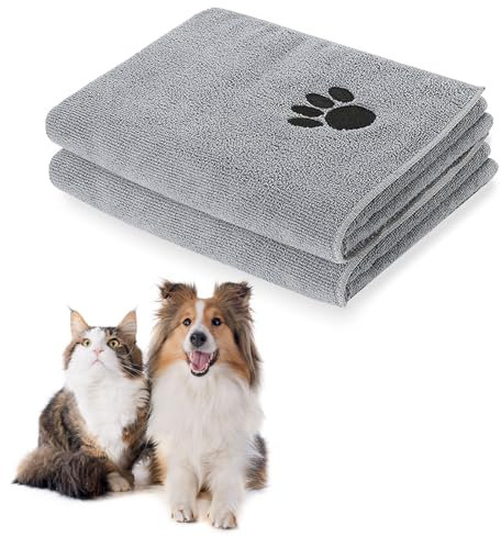 OIODKDEF 2 Stück Hundehandtuch, Extra Saugfähig Hundehandtuch, 100 x 50 cm Haustier Mikrofaser Handtücher für Hunde Und Katzen, Weich Grau Hunde Handtuch für Kleine, Mittelgroße & Große Hundev