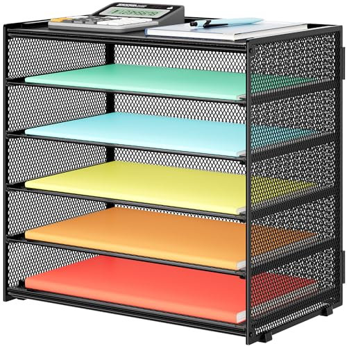 6-Tier Mesh Desk Paper Organizer Tray, Metal Paper Letter Tray Organizer, Desk File Organizer, Large Capacity Desk Organizer for Office, Home or School File Folder Organizer - Black