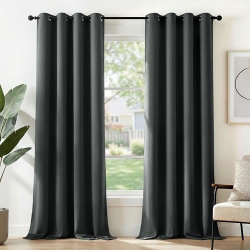 Deconovo Super Soft Thermal Blackout Curtains Eyelet, Energy Saving Long Curtains for Living Room, 55 x 84 Inch Dark Grey, 2 Panels