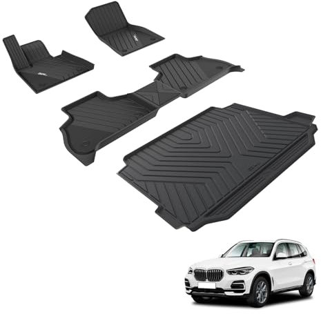 3W Fußmatten und Kofferraumwanne für BMW X5 G05 2019-2025(Nicht für die X5 Luftfederung), TPE Allwetter Maßgeschneiderte Fußmatten 1-2 Reihen und Kofferraummatten Set BMW G05 Autofußmatten Zubehör