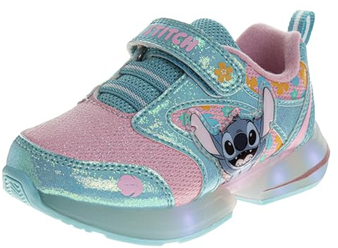 Disney Lilo & Stitch LED Light up Shoes for Kids - Slip on Laceless Lightweight Breathable Tennis Runner Sneakers - Light Blue Pink (Size 11 Little Kid)