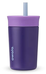 Owala Kids Insulation Stainless Steel Tumbler with Spill Resistant Flexible Straw, Easy to Clean, Kids Water Bottle, Great for Travel, Dishwasher Safe, 12 Oz, Purple (Peacock Palace)