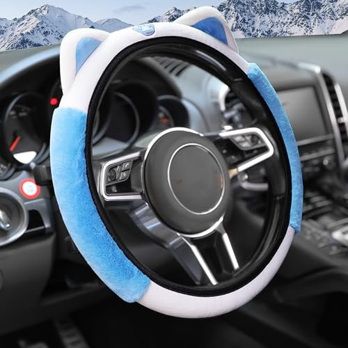 Flaconi Auto Lenkradbezug Plüsch,Lenkradbezug Winter,Lenkradbezug Plüsch, Lenkradbezug,Auto Lenkradbezug,Auto-Plüsch-Lenkradabdeckung,Geeignet für Autos,Lastwagen,Lieferwagen,SUVs (Blau)