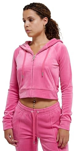 Juicy Couture Damen Madison Hoodie Kapuzensweatjacke, Sweatjacke mit Kapuze und Reißverschluss aus Velour Kapuzenpullover, HOT PINK, 38