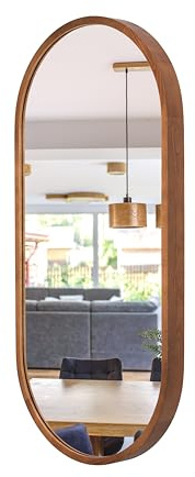 Oval Spiegel mit Holz Rustikal (80x48 cm) - Wandspiegel - Bad Spiegel LEJA | Massivholz, Einfache Montage, EU-Produktion, 4 mm Spiegelglas, Sicherer Metallhaken, Pflegeleicht
