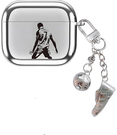 CHA-102C Schutzhülle für AirPod 4 mit Fußball-Anhänger, Schlüsselanhänger, Sportler-Design, Silikon, weiche Hülle, aktive Geräuschunterdrückung, für AirPods der 4. Generation 2024