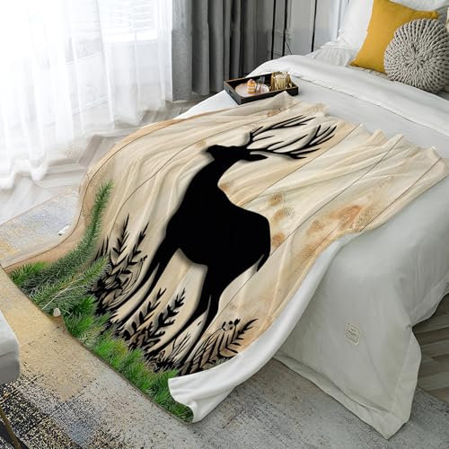 GSAEIMCT Rentier Bedruckt Decke für Kinder Flanell FleecedeckePflanzenrentier, Kuscheldecke Plüschdecke Flauschig Decken Sofa Couch Weich Wohndecke, 75x100cm